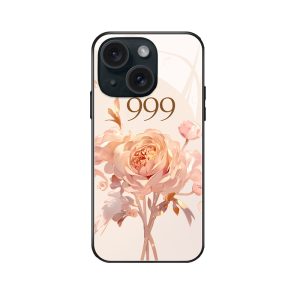 iPhone 13 Glas-hoes: Engelgetallen "999" en Roze Bloemen voor Eeuwige Romantiek