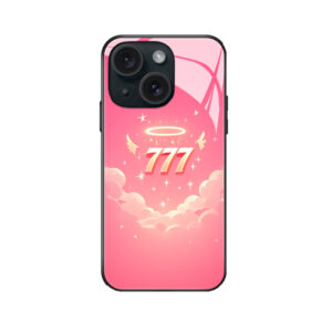 Elegante iPhone 14 hoes met dromerige roze wolken en 777