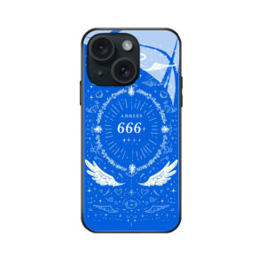 Stijlvolle iPhone 15 hoes met "666" en engelenvleugels