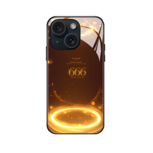 Elegante iPhone 15 Plus hoes met glanzend "666" ontwerp