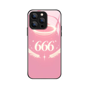 iPhone 16 Pro glazen hoesje met mysterieus engelengetal 666 en engelenvleugels