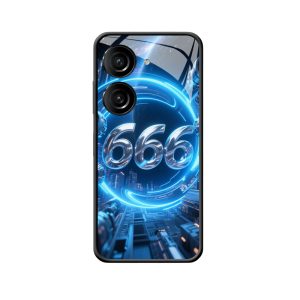 ASUS Zenfone 9 Hoesje: Engelgetallen 666 in Neonblauw - Futuristisch Verhaal
