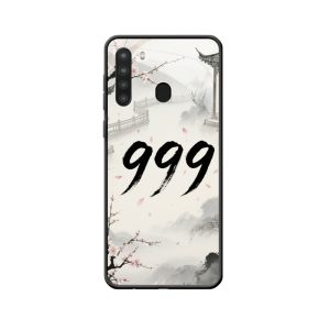 Galaxy A21 Hoesje: Engelgetallen 999 in Oosterse Inktlandschappen