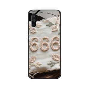 Xiaomi Mi A3 Hoesje met Engelengetallen 666 - Delicate Roze Borduurkunst op Warme Stof