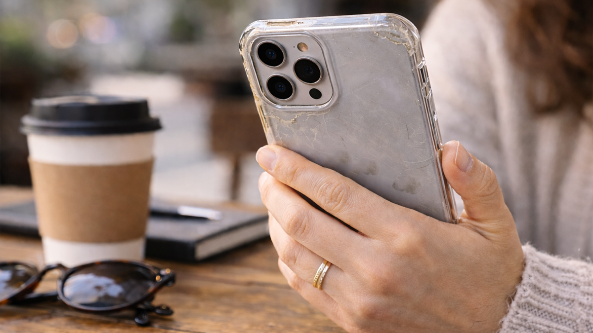 Goedkoop telefoonhoesje met zichtbare gebruikssporen