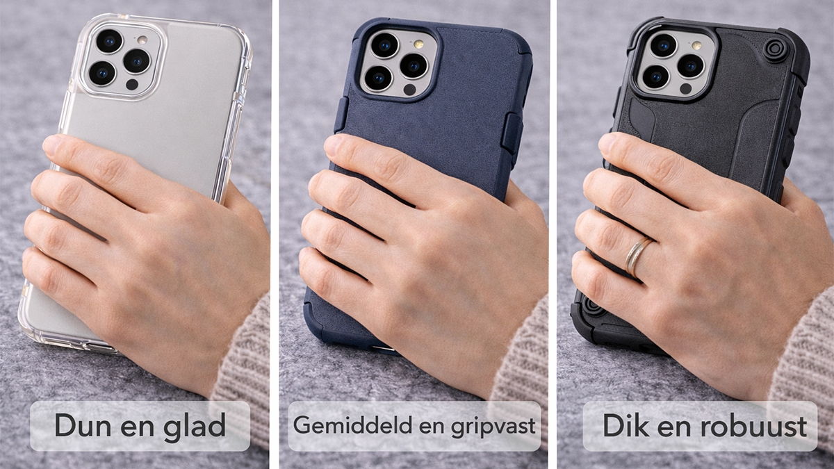 Vergelijking van grip en dikte bij telefoonhoesjes